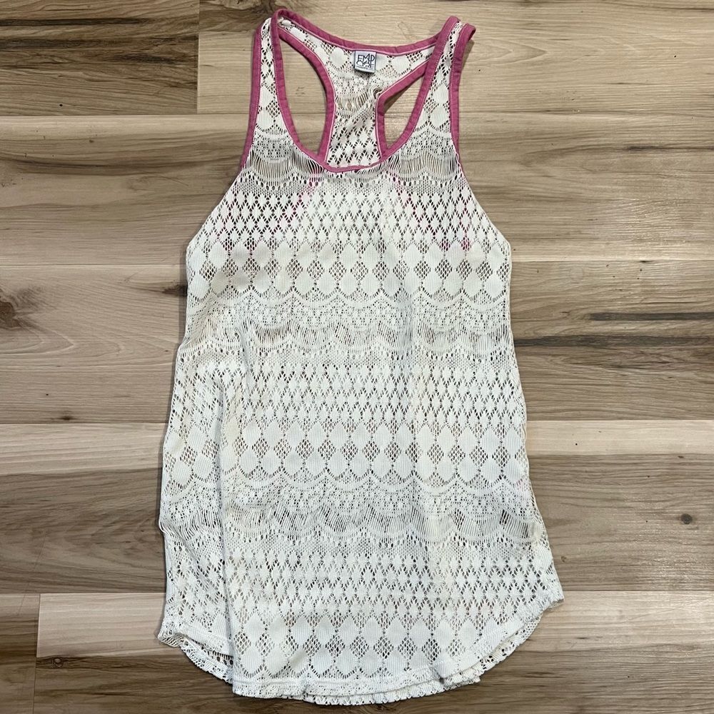 Empyre Lace Cream and Pink Tank Top Women’s Large